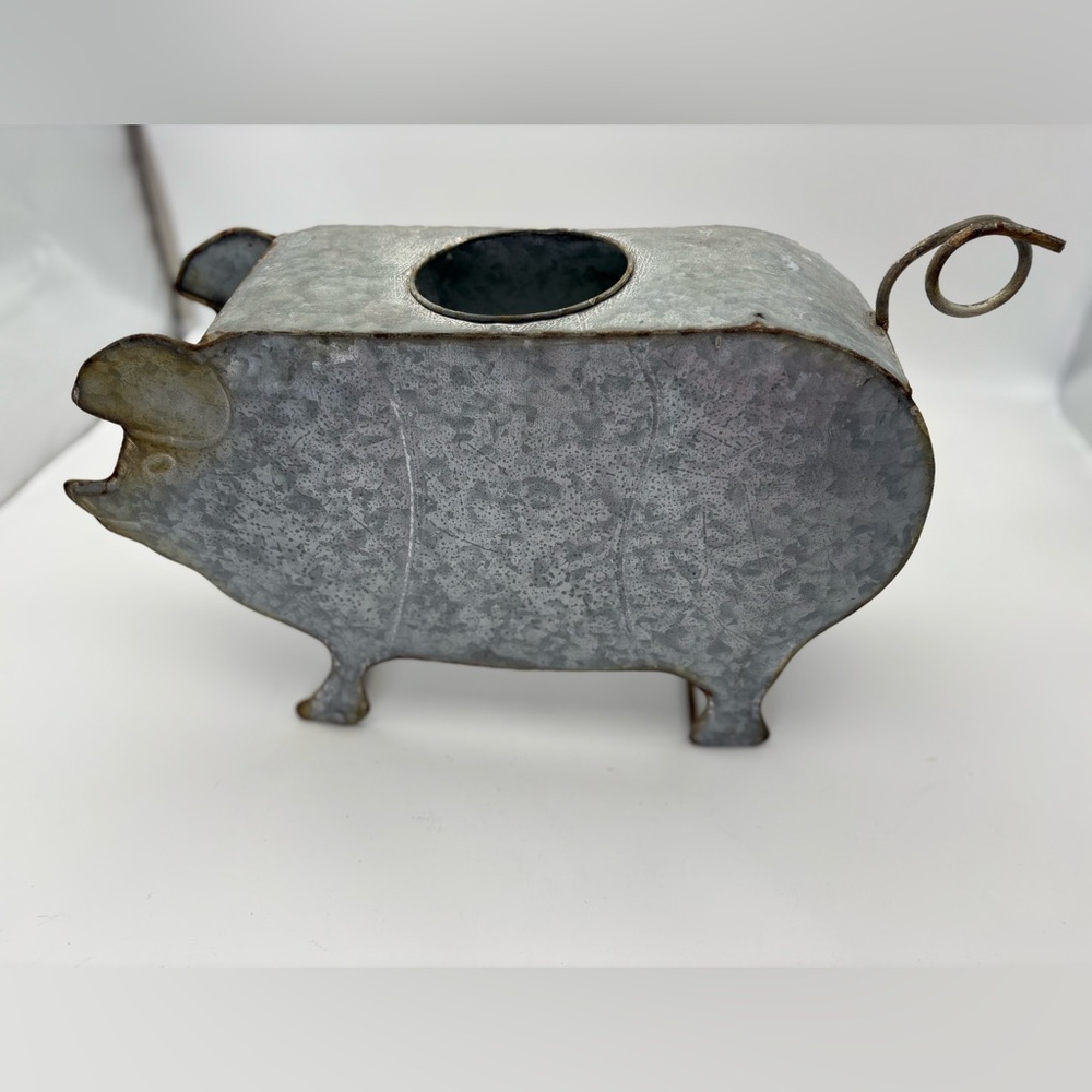 Galvanized Metal Pig Planter